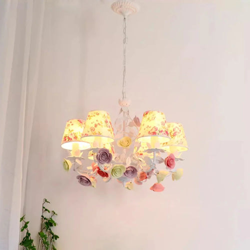 Romantic chandelier for children's princess room with luminous flowers