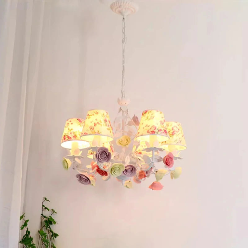 Romantic chandelier for children's princess room with luminous flowers