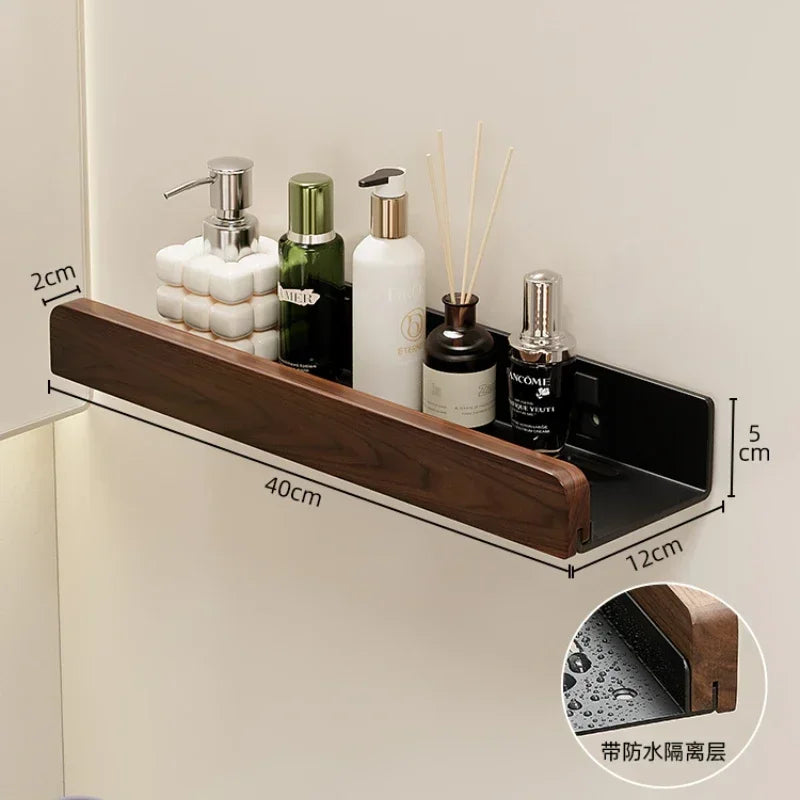 walnut wall shelf for storage and towel rack