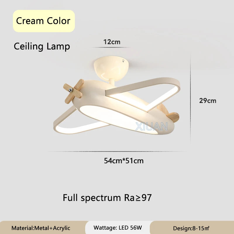 Cartoon wooden aeroplane ceiling light for children's room