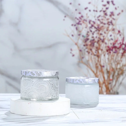 embossed glass candle jar with lid for aromatherapy - vue 5 sur 13
