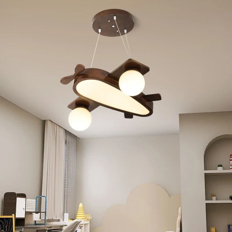 Solid wood airplane pendant light for children - vue 4 sur 8