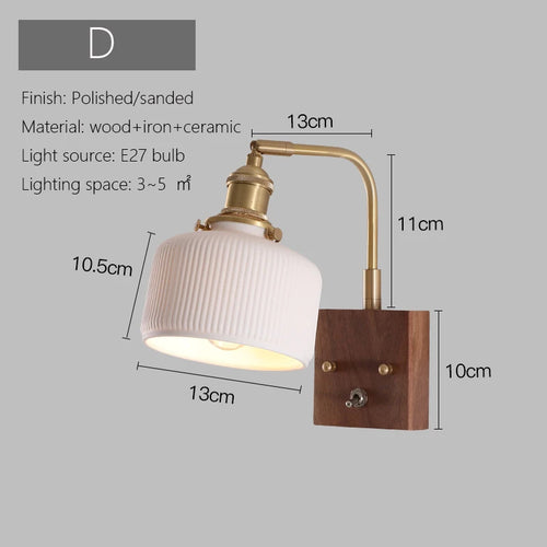 Minimalist Japanese wall light in wood and vintage glass - vue 9 sur 12