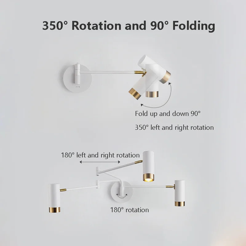 Modern folding wall light with adjustable LED lighting - vue 5 sur 7