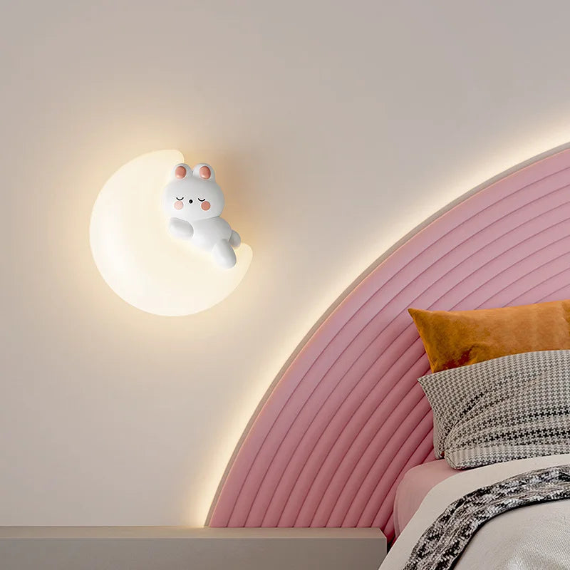 Modern minimalist LED wall light with star, moon, bear and bunny