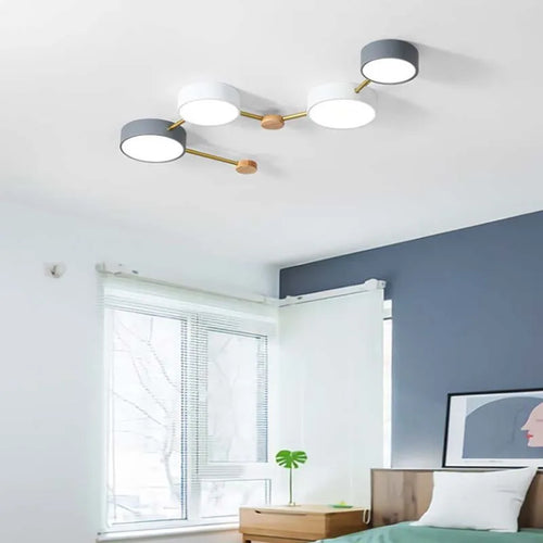 Nordic wooden LED ceiling light macaroon 3-8 heads decorative lighting - vue 5 sur 10