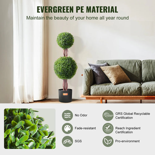 Artificial boxwood double ball topiary with foliage and decorative pot - vue 5 sur 6