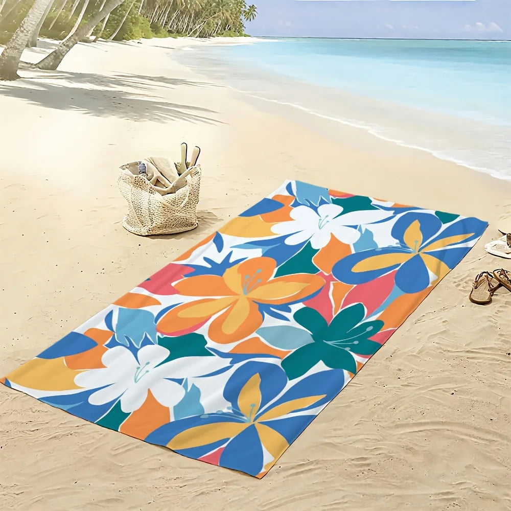 Microfibre beach towel with floral patterns quick dry - vue 5 sur 6