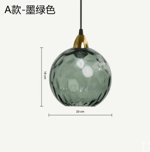 Nordic coloured glass globe pendant light water grain modern restaurant kitchen bedside lamp - vue 14 sur 29