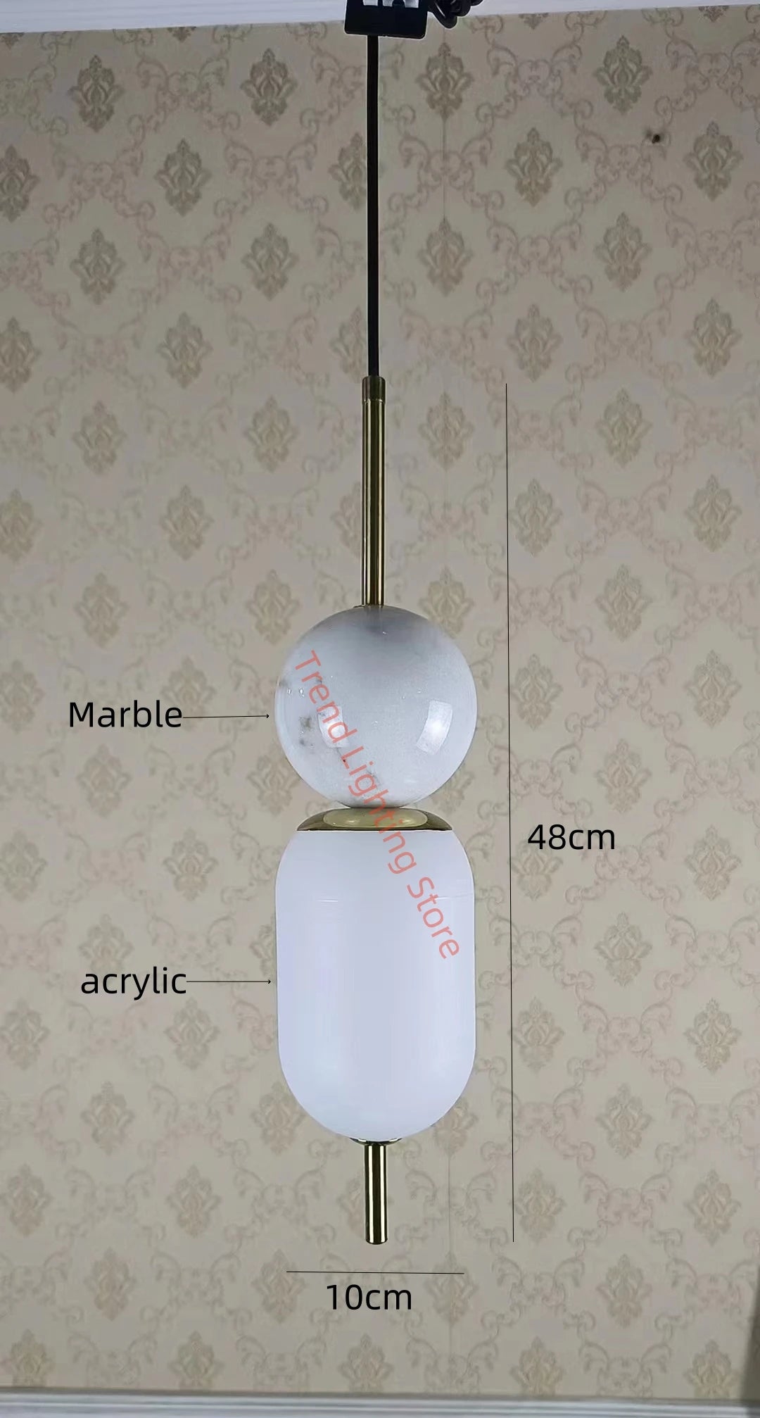 LED pendant light in acrylic and natural marble
