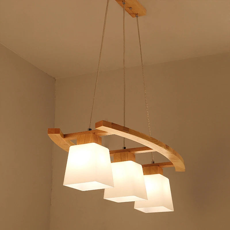 Creative wooden pendant chandelier with three heads for restaurant or café - vue 3 sur 7