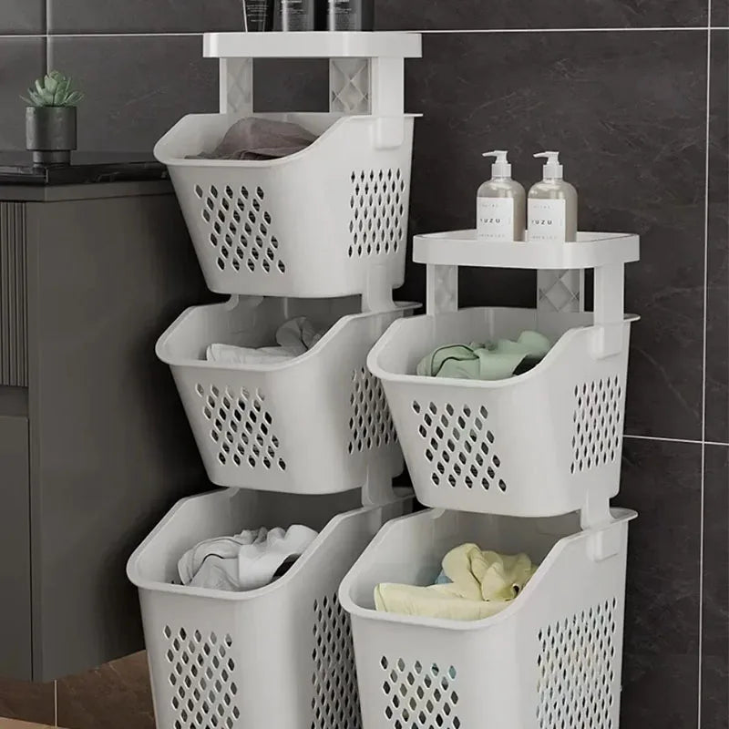 dirty laundry storage basket with practical wheels - vue 4 sur 9