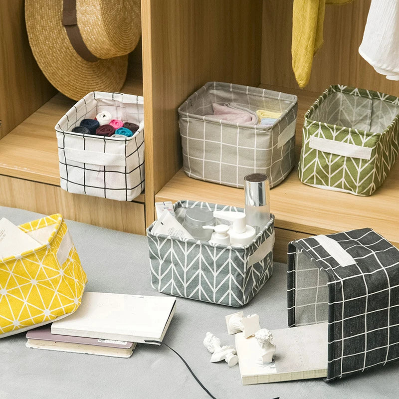 foldable canvas storage basket with cotton and linen handle