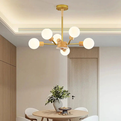 Nordic wood LED chandelier for modern interior decor - vue 4 sur 9