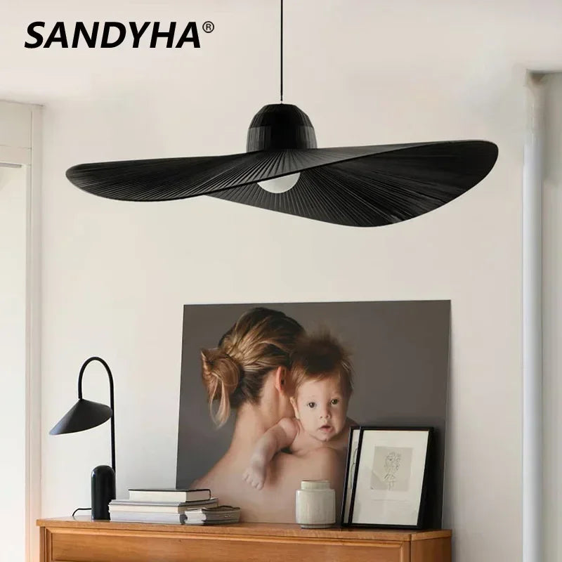 Nordic straw hat pendant light for interior decoration