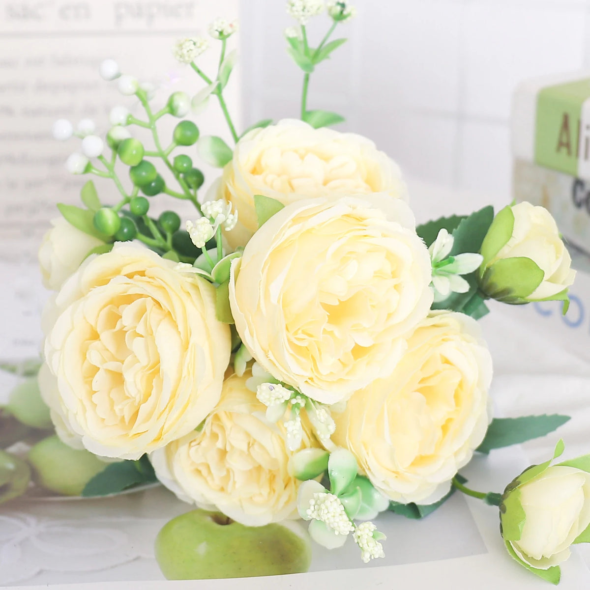 Artificial silk peony and hydrangea bouquet for wedding and home decoration - vue 13 sur 40