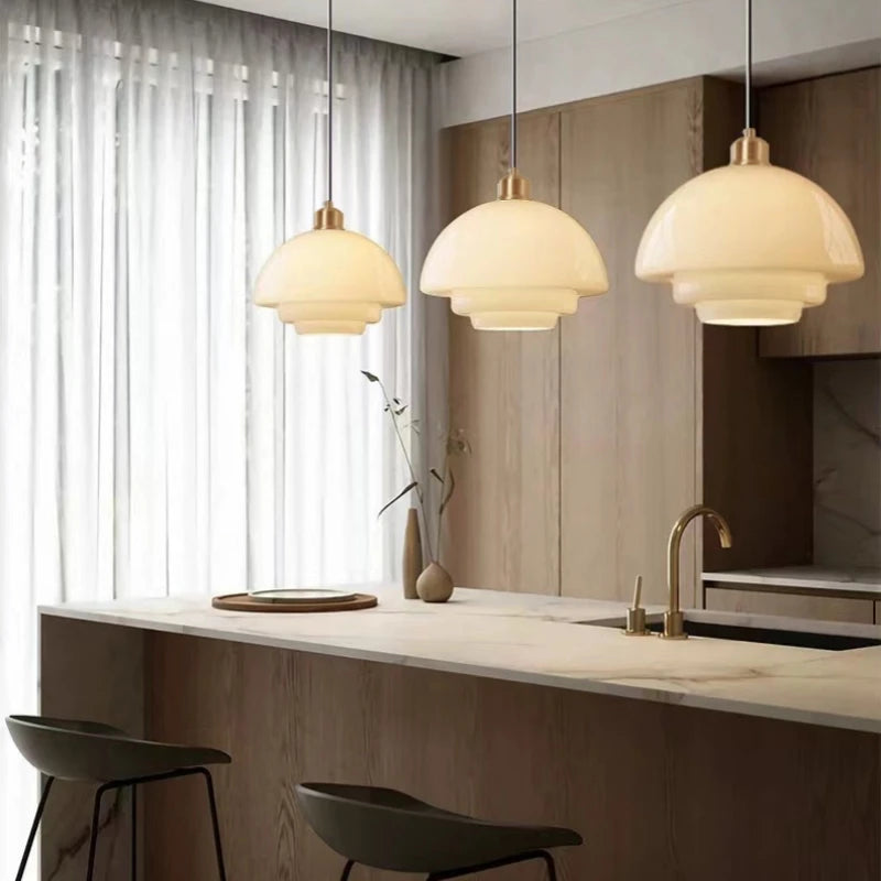 Minimalist glass chandelier for modern interior decor - vue 4 sur 9