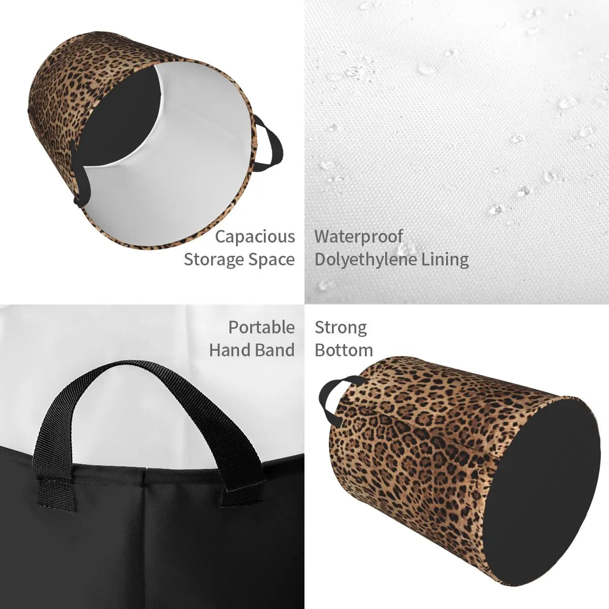 leopard print laundry basket large foldable clothes storage - vue 10 sur 17