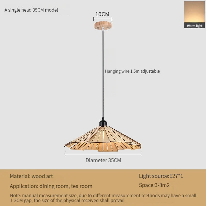 Retractable wooden pendant light decorative interior fixture