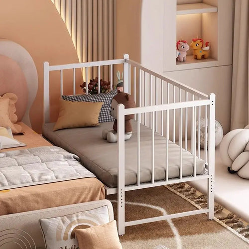 Iron art children's splicing bed with seamless connection, adjustable height, no guardrail, baby fall prevention, widened single - vue 4 sur 9