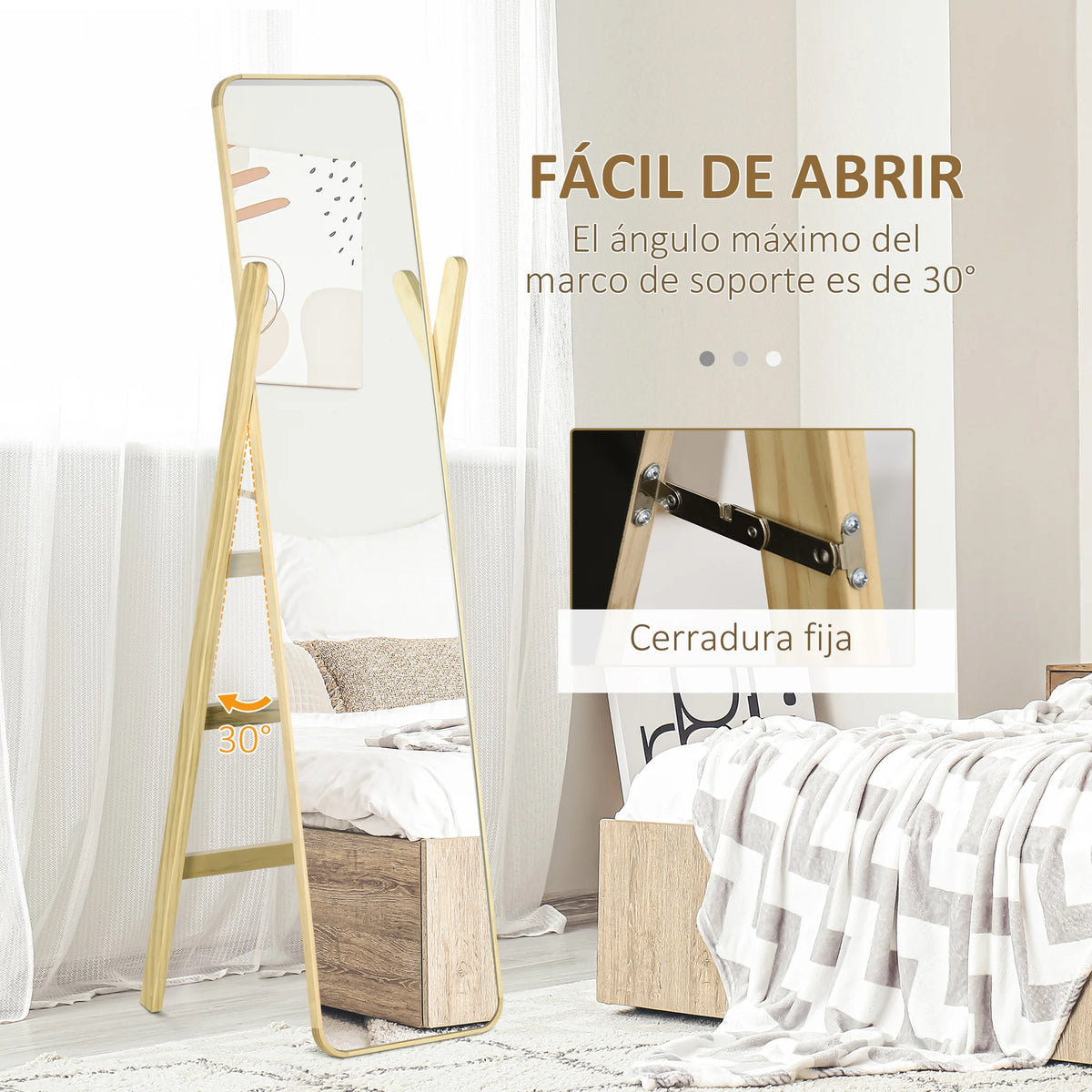 floor mirror with wooden frame and elegant stand - vue 4 sur 7