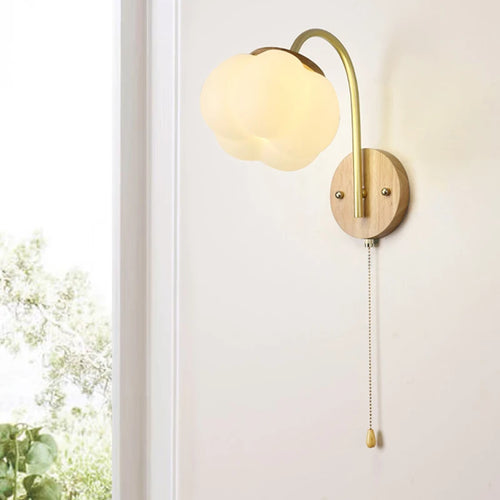 Nordic wooden wall light with cord switch cotton design - vue 5 sur 14
