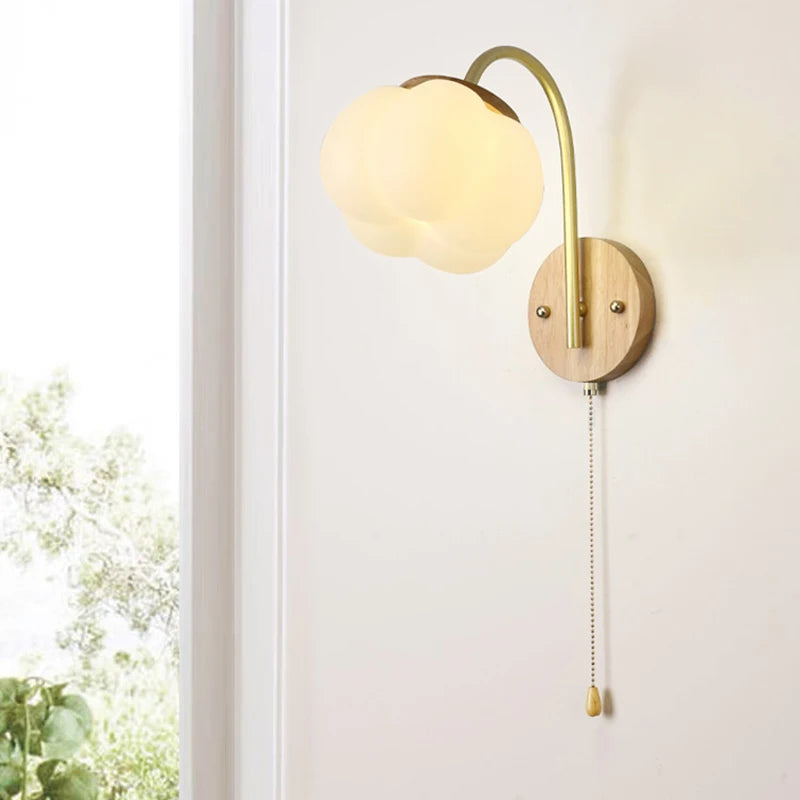 Nordic wooden wall light with cord switch cotton design - vue 4 sur 14