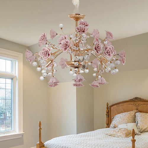 Ceramic crystal porcelain chandelier LED lamp for indoor use - vue 7 sur 9
