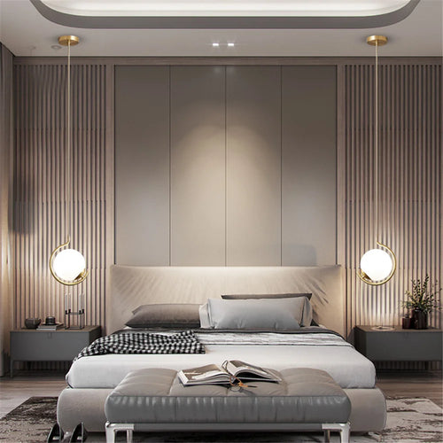 Nordic metal and glass pendant light with decorative LED ball - vue 4 sur 10
