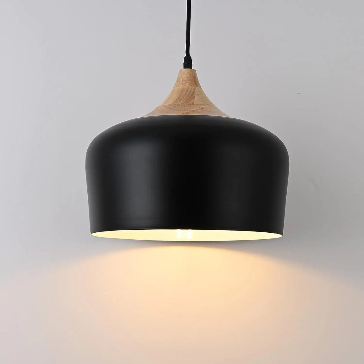 Nordic solid wood pendant light with aluminium shade for home, restaurant, bar, hotel or café