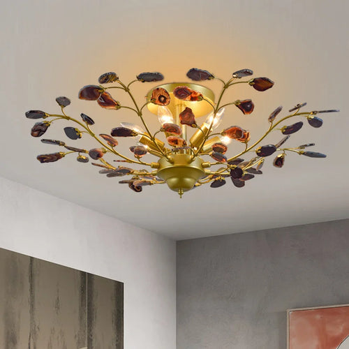 Natural agate LED chandelier ideal for romantic décor - vue 6 sur 15