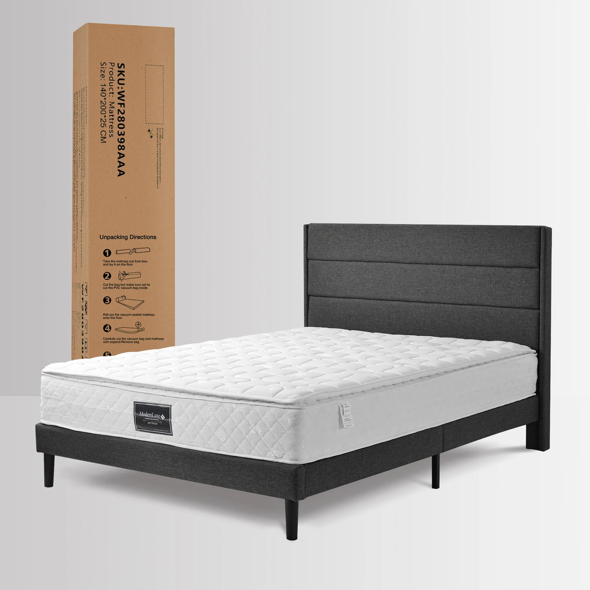 Spring Core mattress, 7 Zones Cold Foam mattress, Pocket spring Core, 90x200cm, 100% Oeko-Tex Certified, Piped Microfiber Cover - vue 4 sur 6