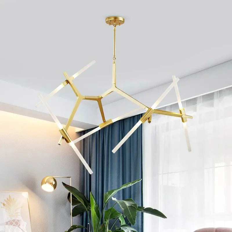 Modern glass branch LED tube chandelier for hanging decoration
