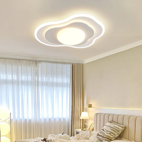 Luxury LED ceiling light in white, wood and cream for bedroom, living room or home - vue 4 sur 10