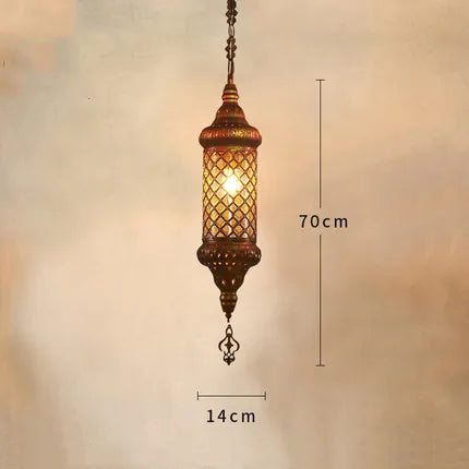 Retro industrial iron and coloured glass chandelier for Asian venues - vue 10 sur 14