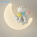 Romantic moon angel bear girl children's wall light