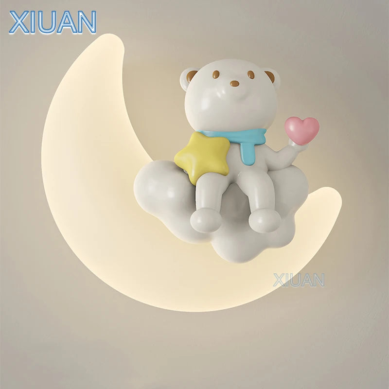 Romantic moon angel bear girl children's wall light