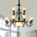 European retro ceramic chandelier with glass shade
