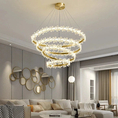 Nordic style K9 crystal chandelier with petal ring and LED - vue 2 sur 17