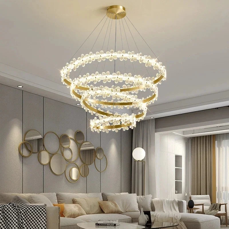 Nordic style K9 crystal chandelier with petal ring and LED