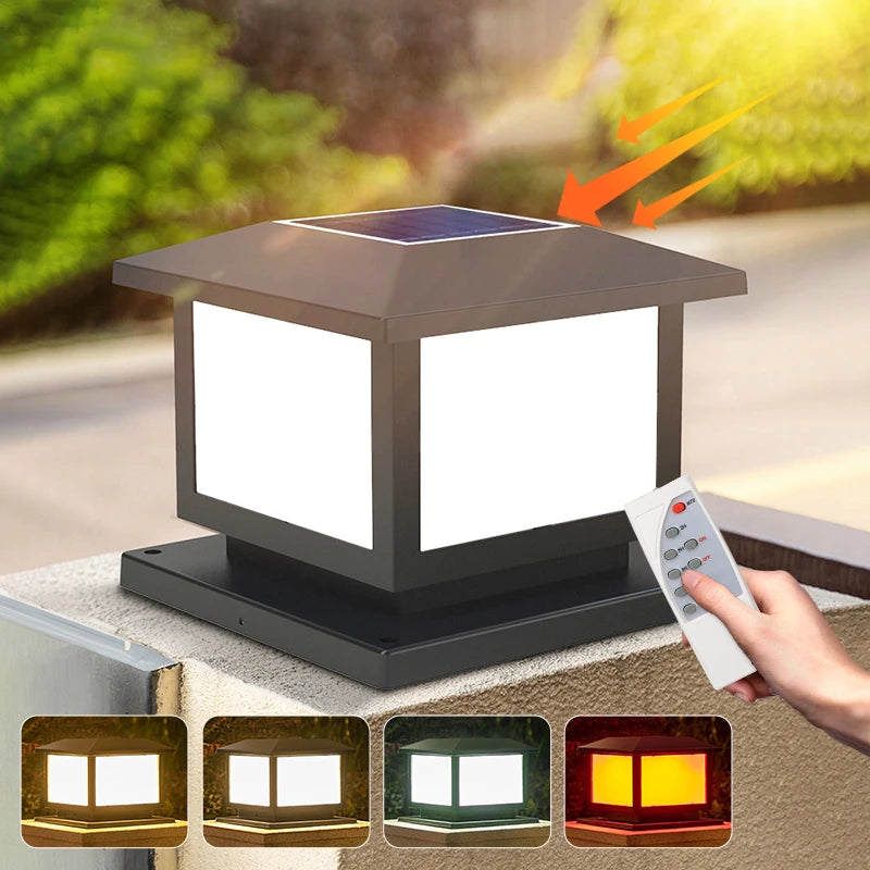 Waterproof LED solar pillar with remote control for outdoor lighting