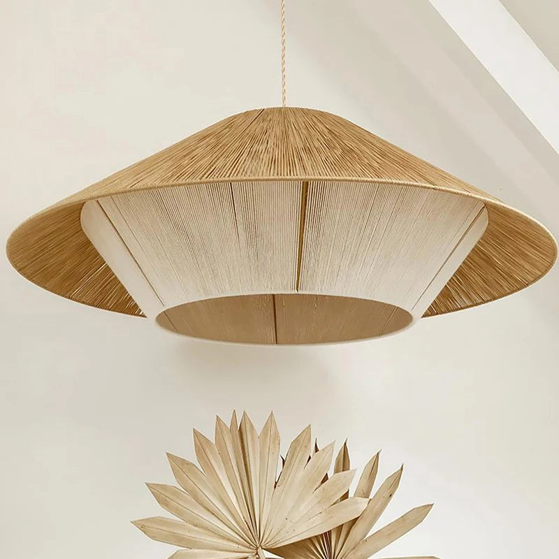 Hemp rope chandelier with decorative rattan pendant lighting