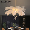 lustre led autruche plume sandyha luxe luminaire suspendu