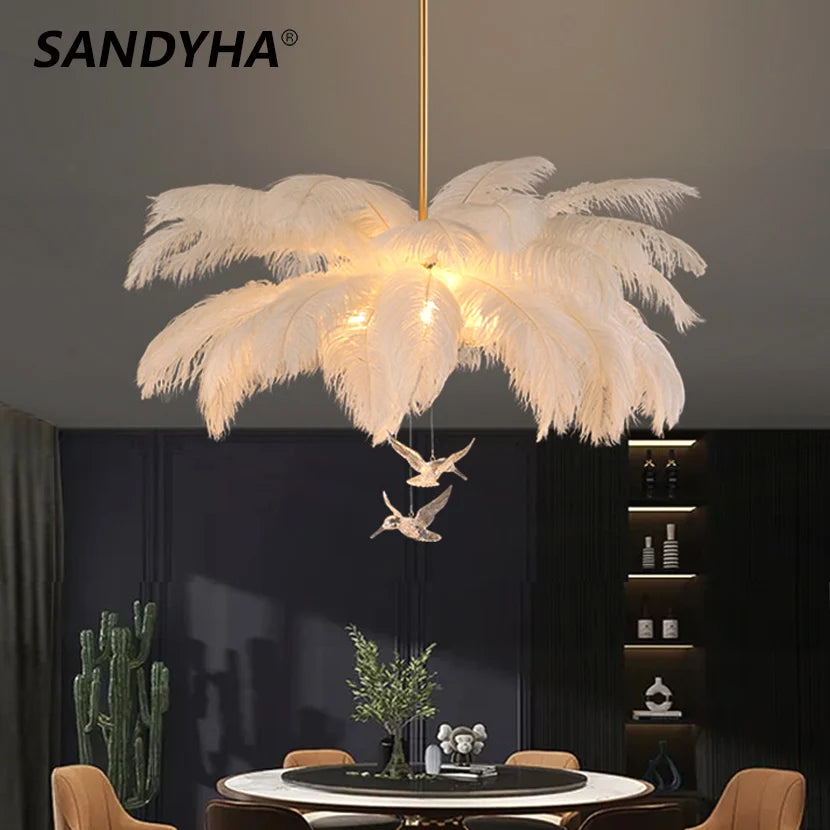 Sandyha luxury LED ostrich feather chandelier pendant light