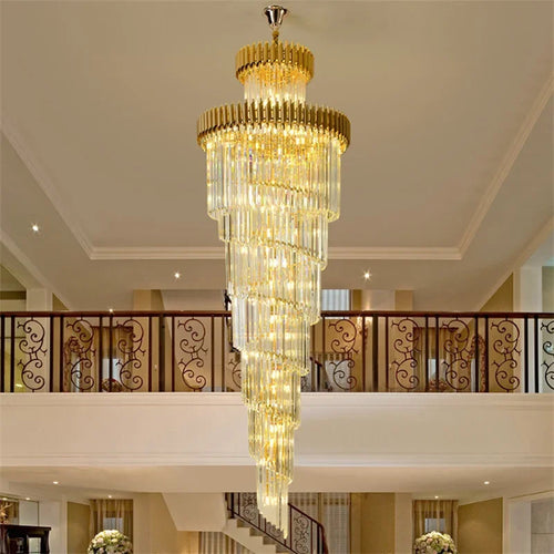 Luxury spiral LED crystal chandelier for high ceilings - vue 6 sur 8