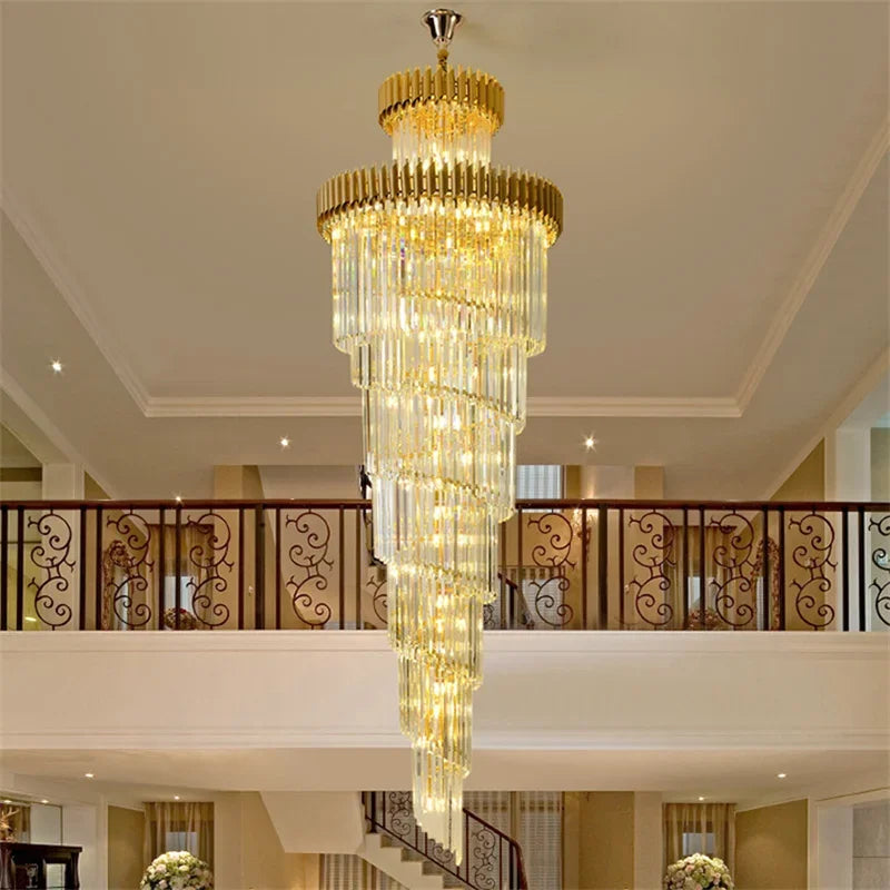 Luxury spiral LED crystal chandelier for high ceilings - vue 5 sur 8