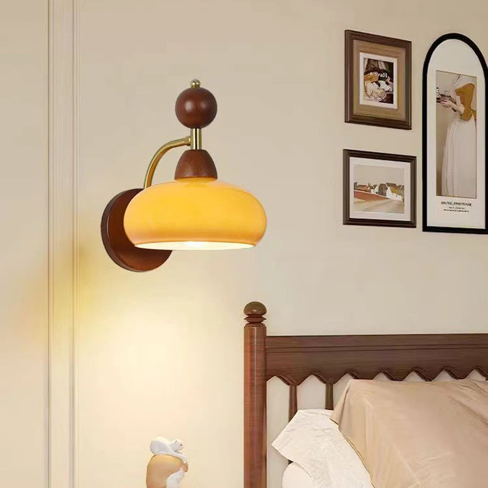Wood and glass wall light for modern interiors
