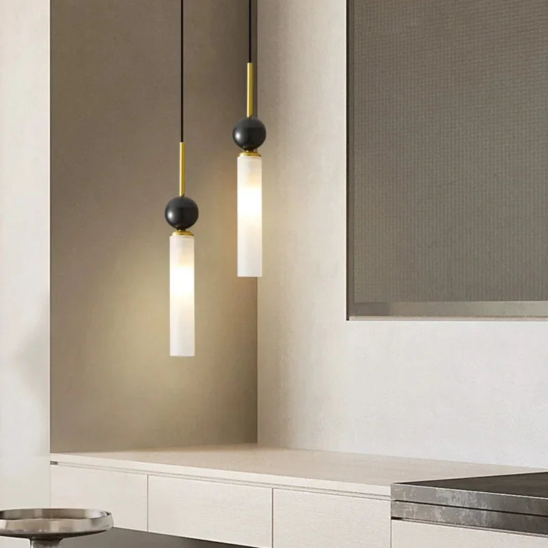 Marble and copper pendant light for modern indoor lighting