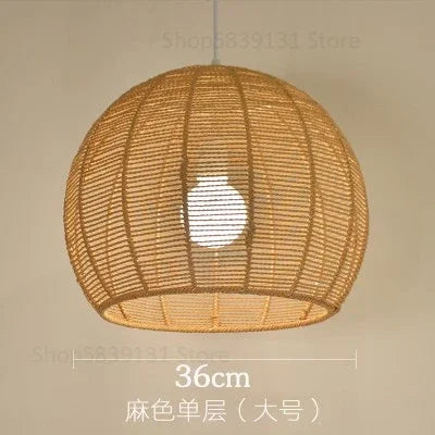 Modern Nordic LED pendant light in iron and hemp rope - vue 12 sur 14