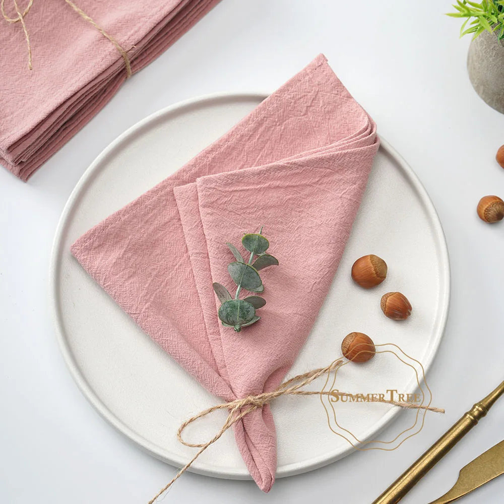 Vintage washed cotton table napkin with lace edge - vue 6 sur 7